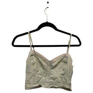 American Eagle denim crop top with burnt orange stitching